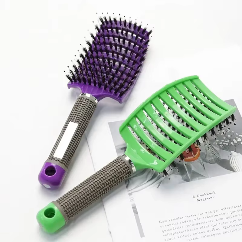 Brosse à cheveux exfoliante, brosse à cheveux en poils pour femmes, peigne humide et bouclé, outil d