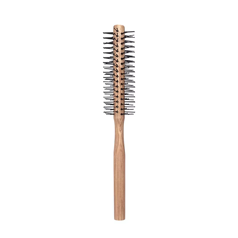 Brosse à friser circulaire en nylon avec manche en bois, peigne à cheveux professionnel, outil de co