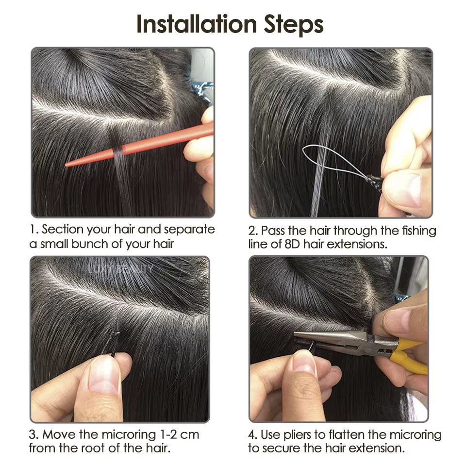 8D Micro perle Extensions de cheveux humains Silicone Nano anneau Extension de cheveux Invisible Min