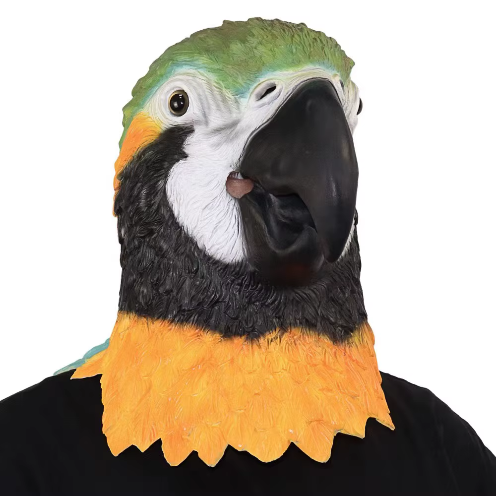 Masque drôle de tête d'oiseau de perroquet, masque de cosplay d'Halloween, masque en latex, style lo