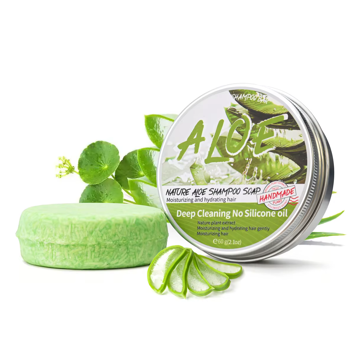 LH-60g Nature plante Aloe solide shampooing rafraîchissant contrôle de l'huile shampooing barre d'ex