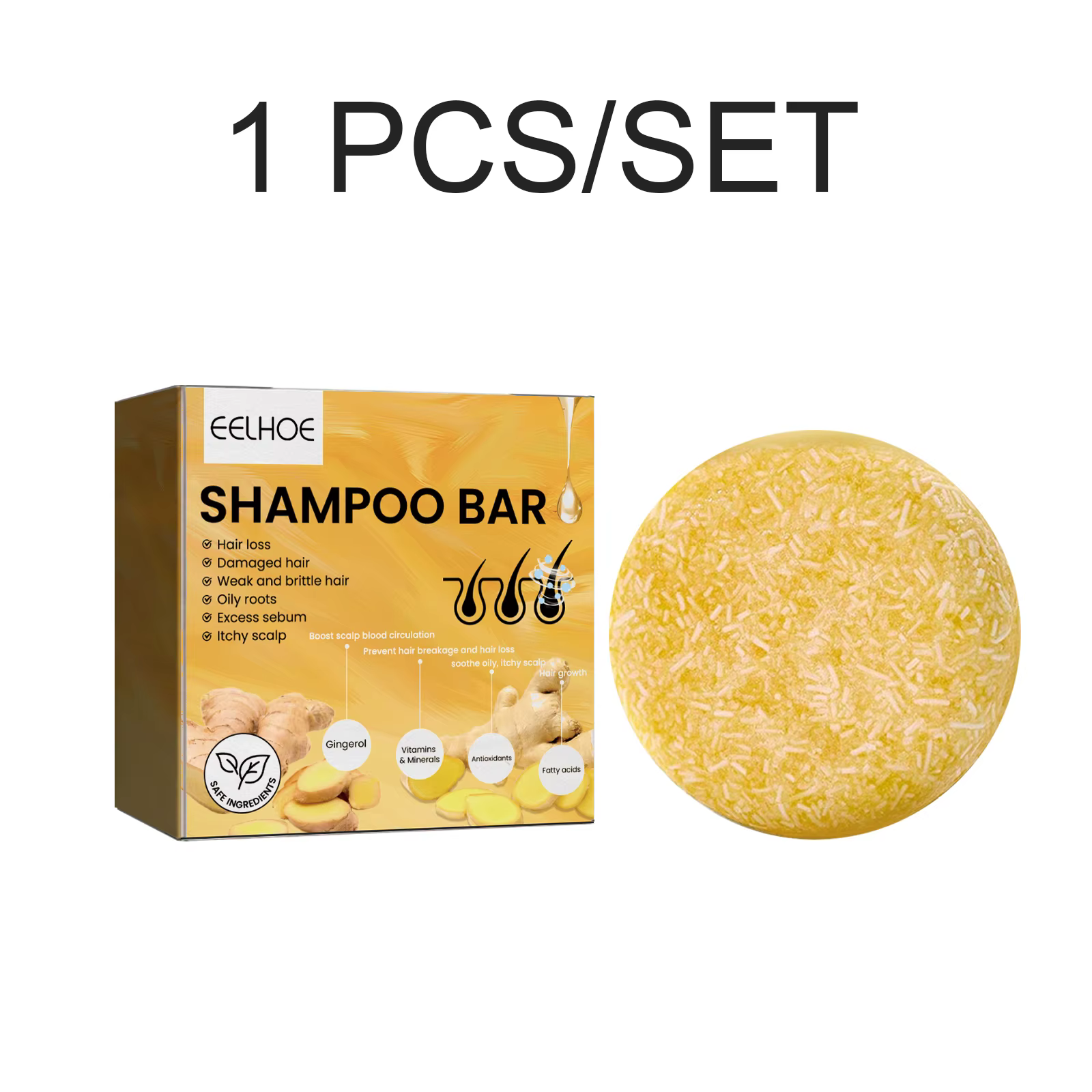 1 pièce Shampoing Solide au Gingembre pour Soin Capillaire, Nettoyage en Profondeur, Nourrissant, Li