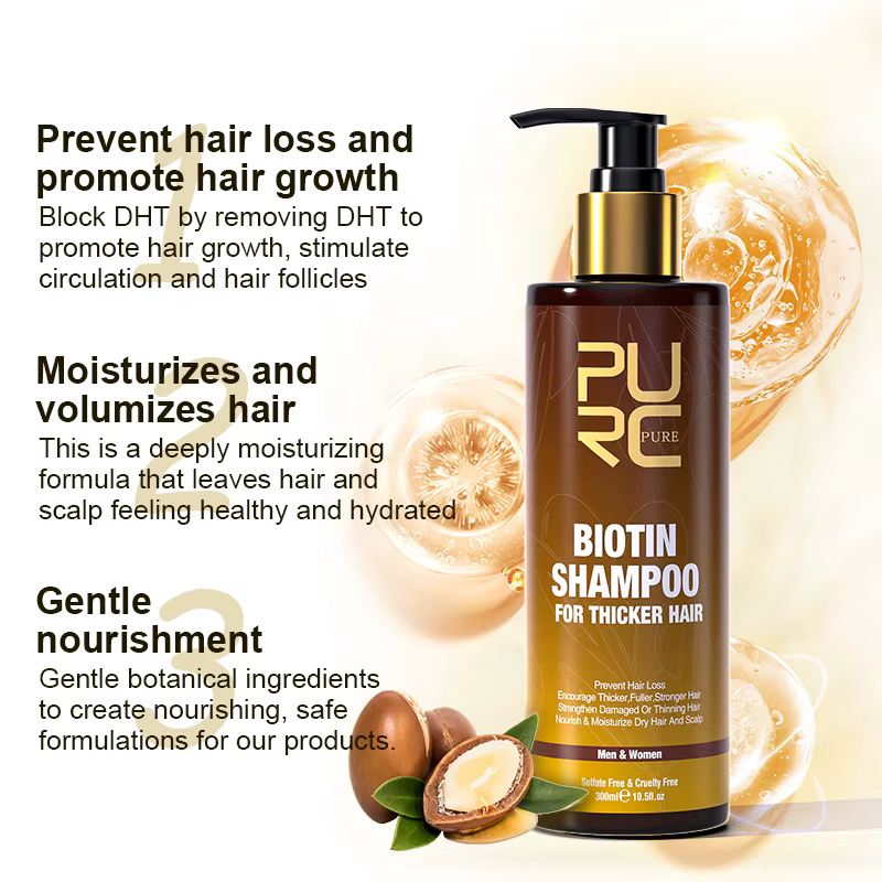 PURC-Shampooing à la biotine pour cheveux, livres pour cuir chevelu, nourrissant, renforce les racin
