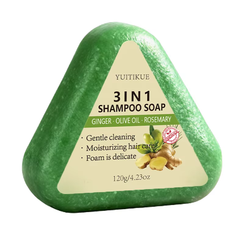 Savon Shampooing Solide 3-en-1 au Gingembre Yuitikue, 120g avec Huile d'Olive et Romarin, Nettoyage 