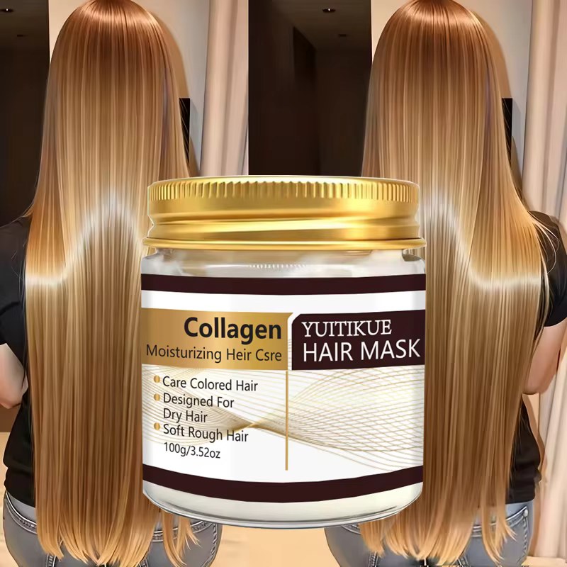Masque capillaire hydratant au collagène YUITIKUE - 100g pour cheveux secs et colorés, soin profond