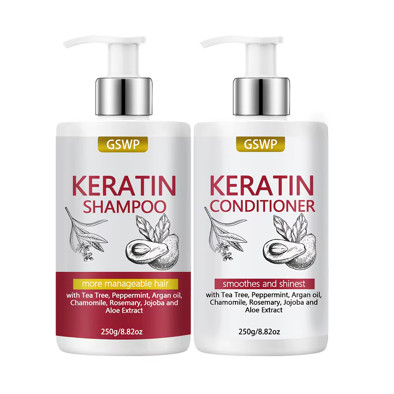 Ensemble shampooing et après-shampooing à la kératine GSWP contenant de l'huile d'arbre à thé, de la