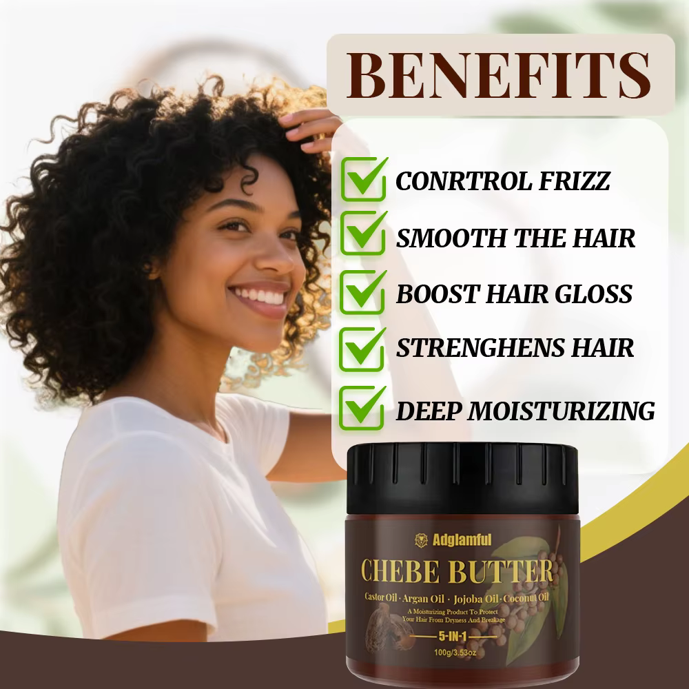 Huile de Ricin 5-en-1 et Beurre de Chebe – Soin Professionnel pour Cheveux Forts et Anti-Casse, Hydr