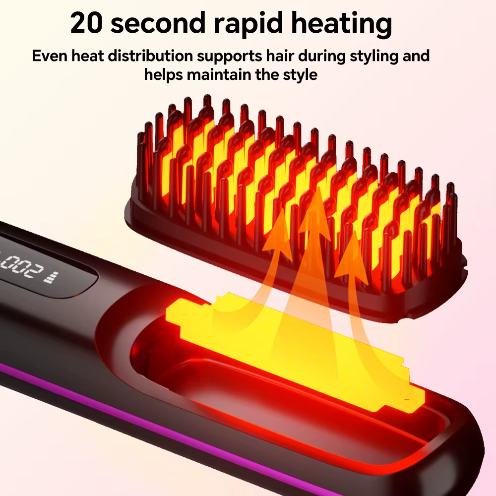 Brosse à lisser les cheveux, peigne à lisser ionique sans fil Rechargeable pour coiffer, avec 3 régl