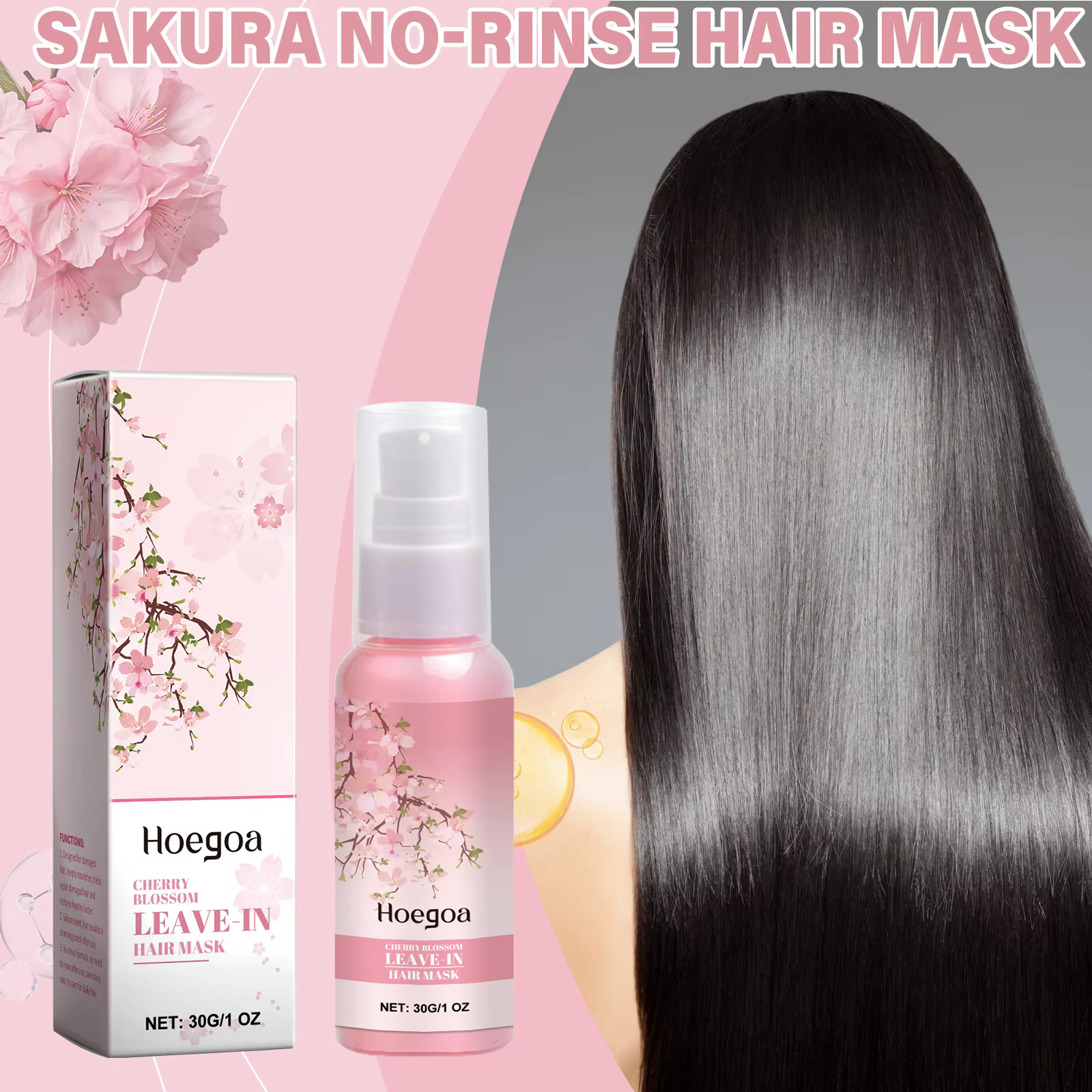 Masque capillaire en fleurs de cerisier, avec VE, pour cheveux secs et endommagés, contrôle des fris