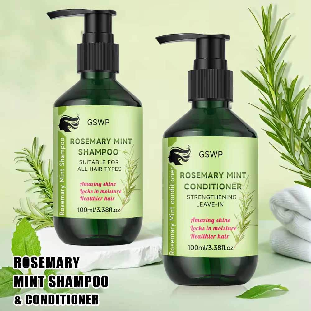 Ensemble Shampooing et Après-Shampooing Fortifiant GSWP à la Menthe et au Romarin, Enrichi aux Extra