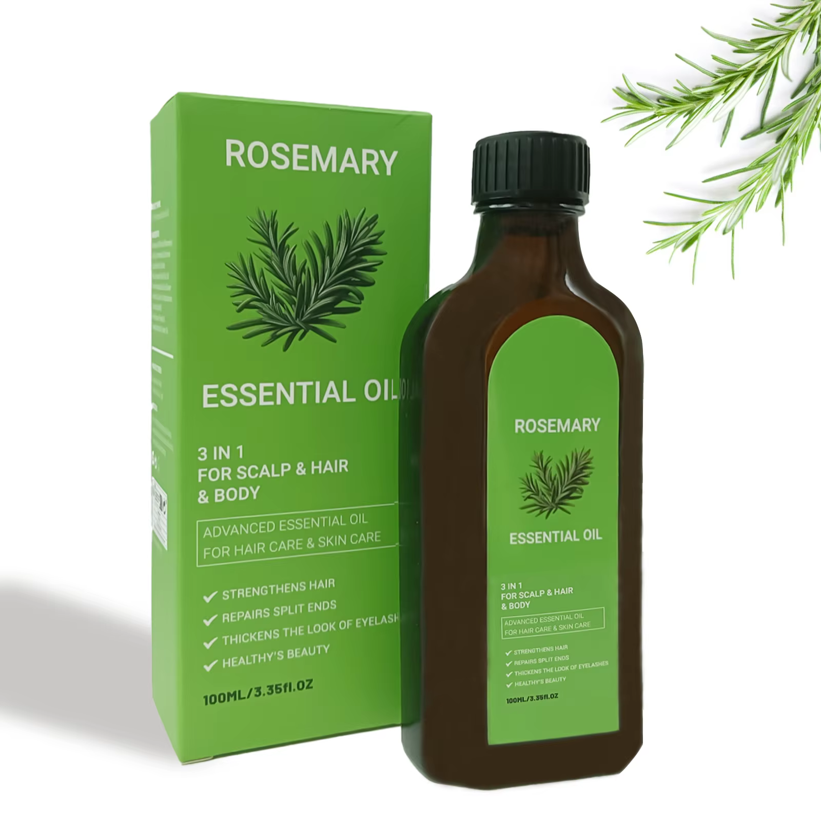 Huile essentielle de soin capillaire 3 en 1 : huile d'essence de romarin nourrit et hydrate les chev