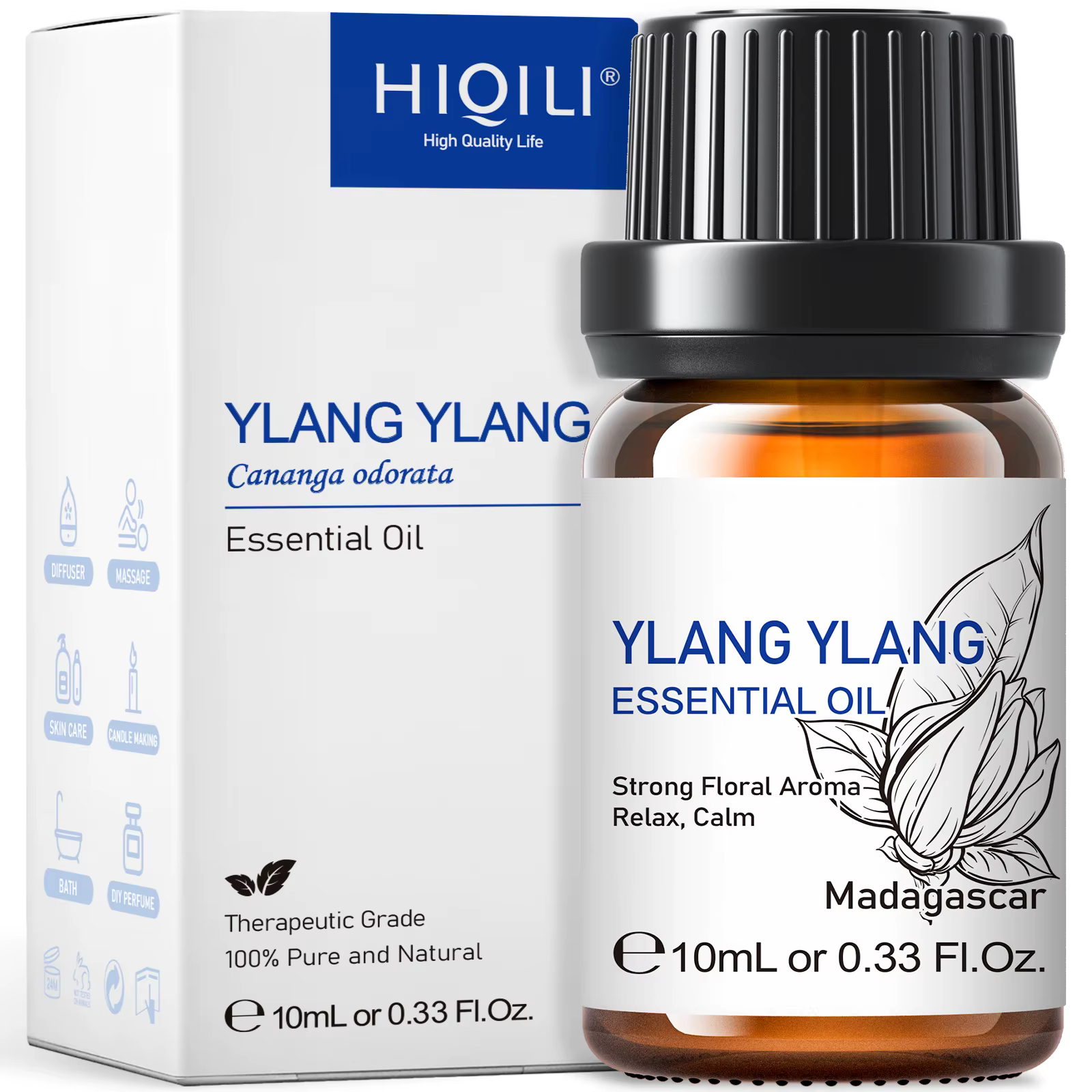 HIQILI Huile Essentielle Naturelle d'Ylang Ylang 10/30/100ml, Extraction de Matière Première, Parfum