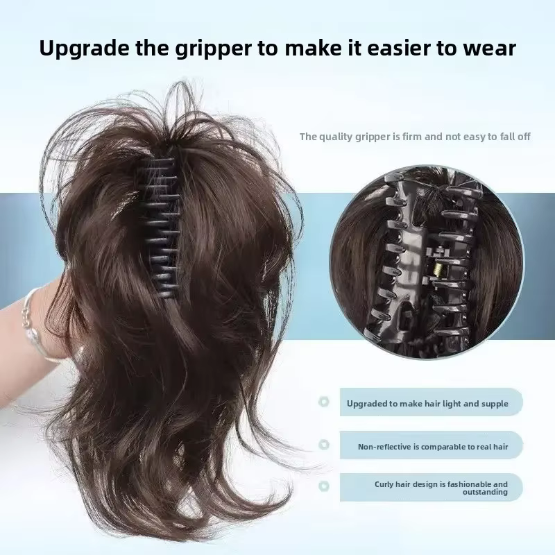Extensions capillaires synthétiques courtes et bouclées pour femmes, postiche queue de cheval à Clip
