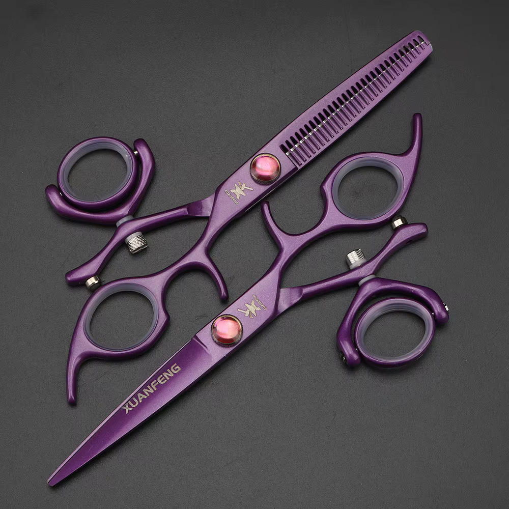 XUANTENG Ciseaux à cheveux professionnels à poignée unique violette, ciseaux de coupe de barbier et