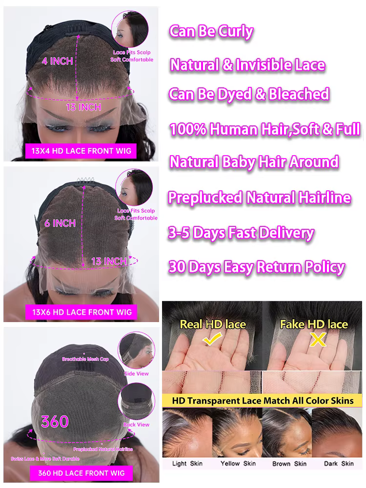 Perruques en cheveux humains ondulés de 30 à 40 pouces, perruque frontale en dentelle HD transparent