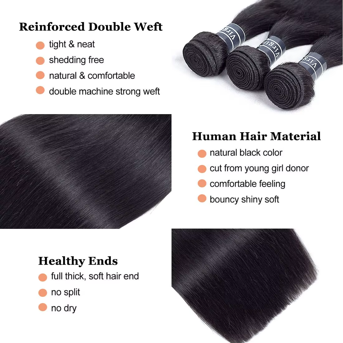 Extensions de cheveux humains lisses 12A, 28, 30, 32 pouces, cheveux bruts Remy noirs, 3 ou 4 paquet