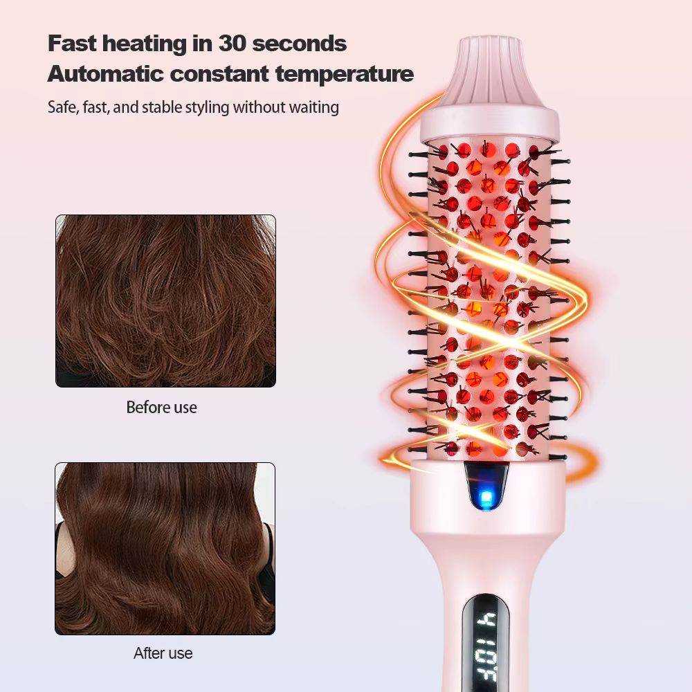 Brosse à boucler infrarouge avec température réglable, peigne chauffant volumisant 38 mm, écran LCD