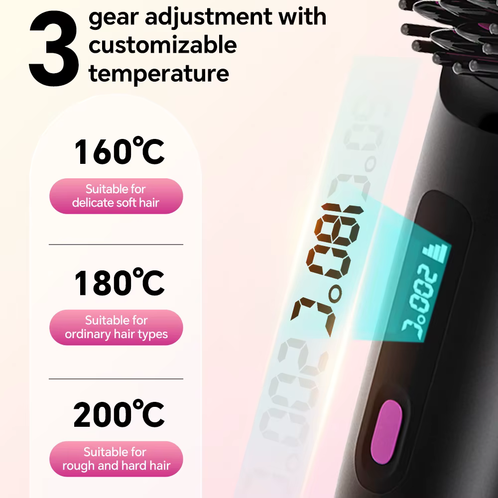 Brosse à lisser les cheveux, peigne à lisser ionique sans fil Rechargeable pour coiffer, avec 3 régl