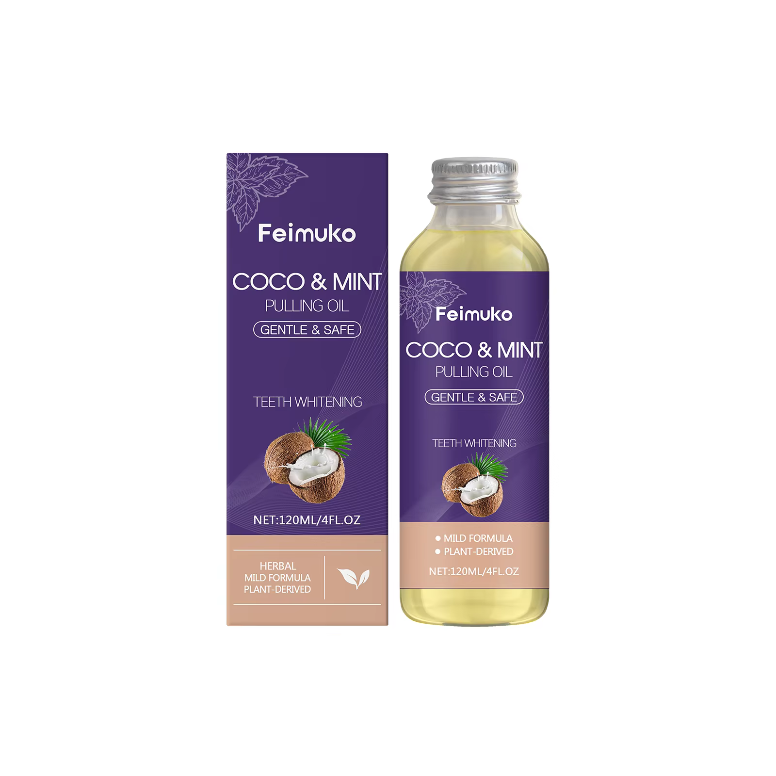 Bain de bouche à l'huile de coco et menthe, élimine les résidus buccaux, élimine les odeurs buccales