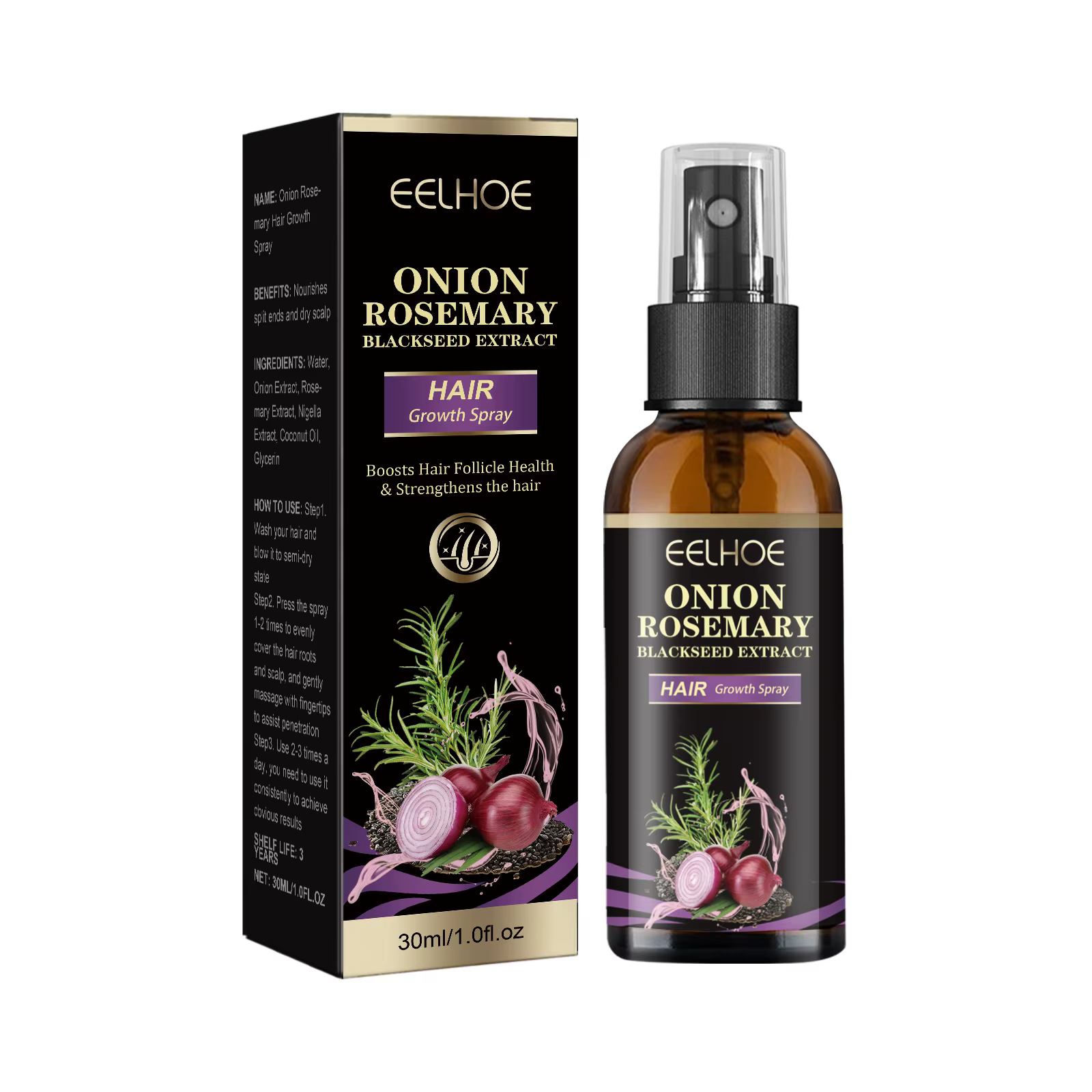 EELHOE oignon romarin huile de croissance des cheveux Spray cheveux endommagés réparateur tête chauv