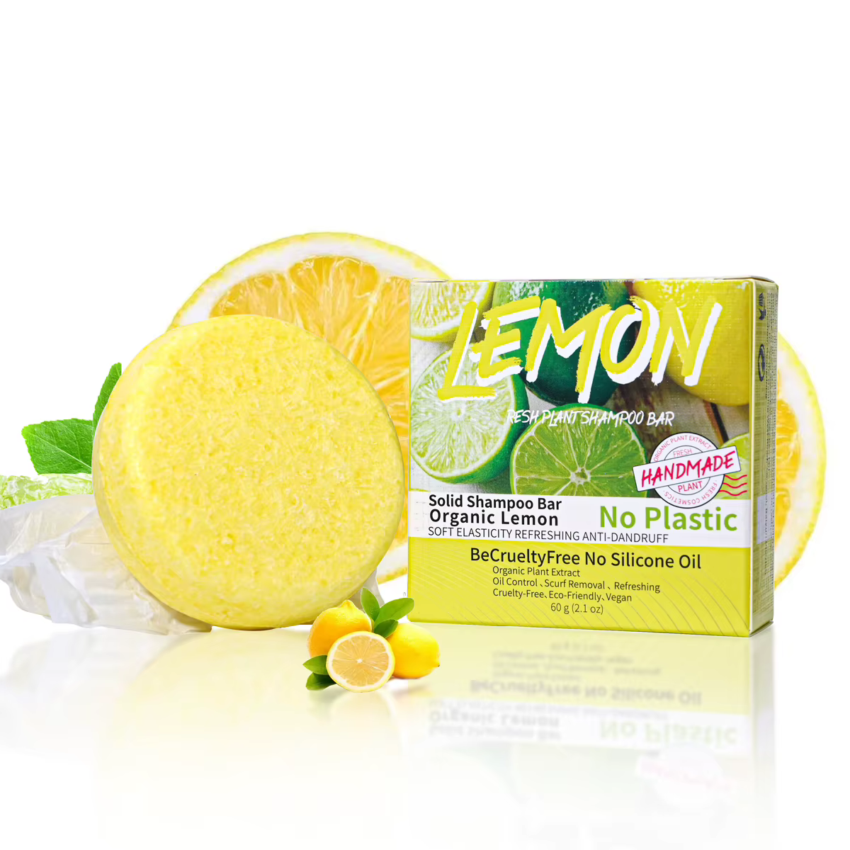 J + 60g Nature plante citron solide shampooing rafraîchissant contrôle de l'huile shampooing barre d