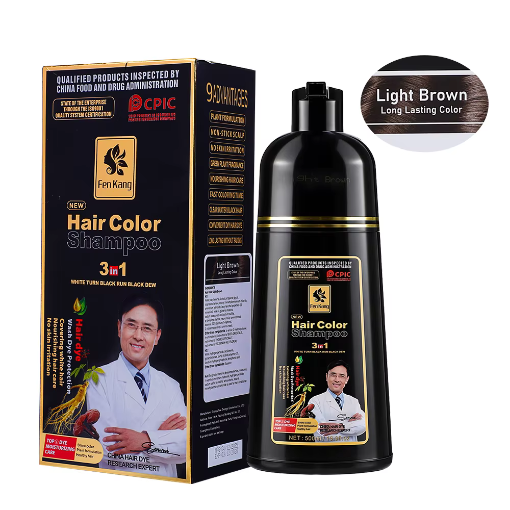 Shampoo colorant capillaire noir 3 en 1 pour cheveux gris, crème colorante capillaire à base de plan