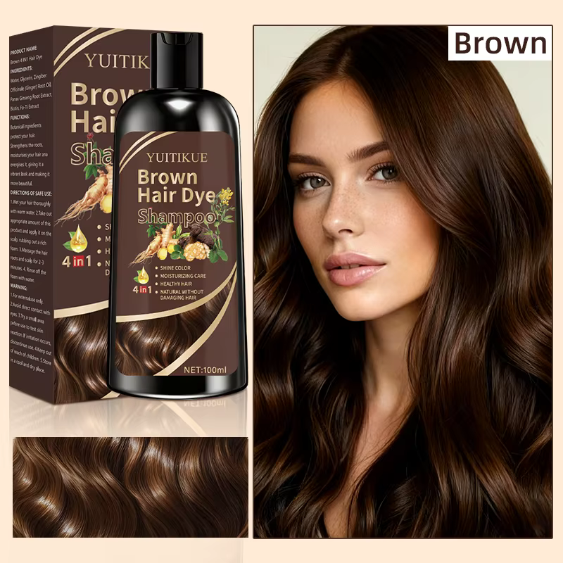 YUITIKUE Shampooing colorant pour cheveux bruns 100 ml - Formule d'extrait de plante, couvre les che