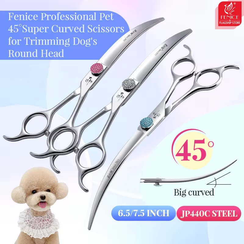 Fenice Professional Ciseaux incurvés super grands 6,5/7,5 pouces 45 ° Ciseaux incurvés pour coupe