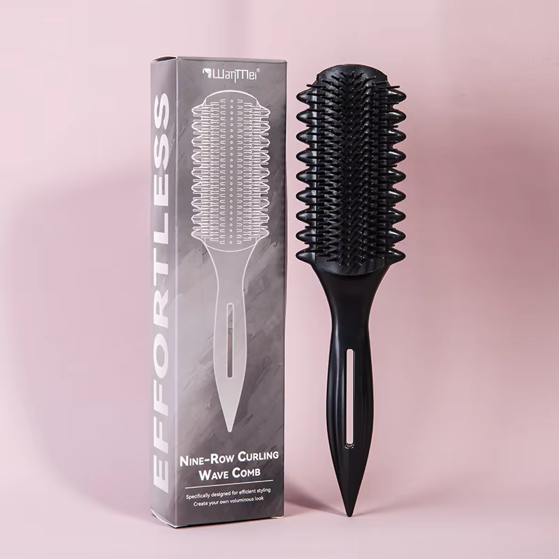 Brosse démêlante 9 rangs, masseur de cuir chevelu, peigne de salon pour cheveux raides, bouclés ou m