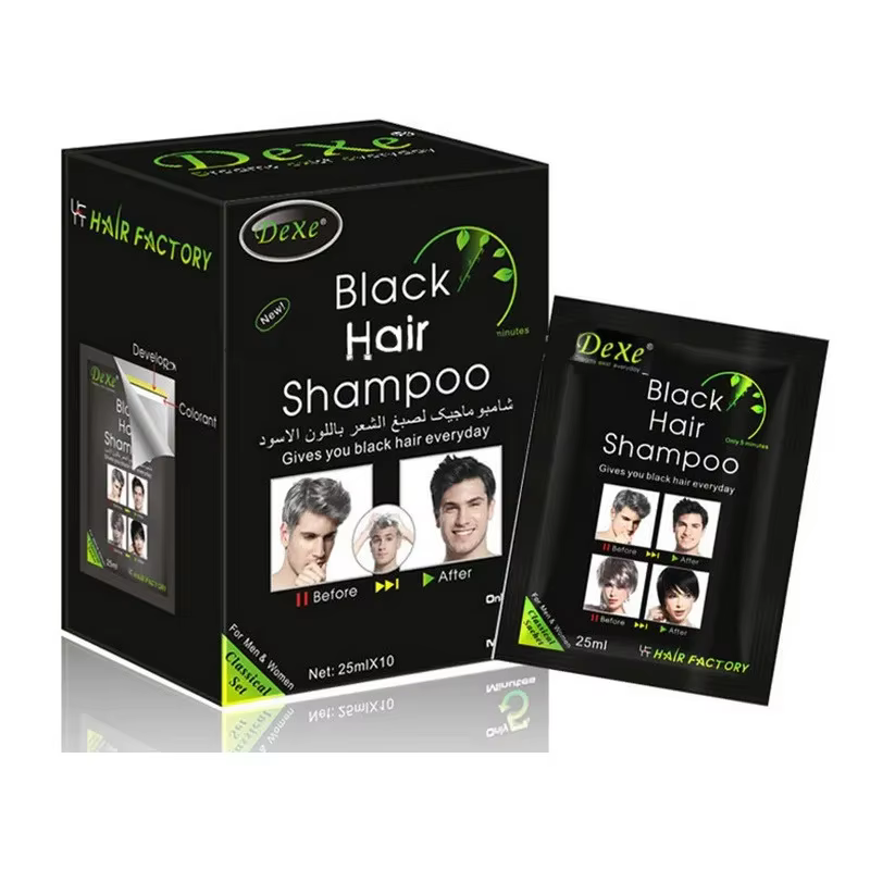 Shampoing pour cheveux noir, couleur seulement 5 Minutes, blanc, devenir noir, teinture rapide, 25ml