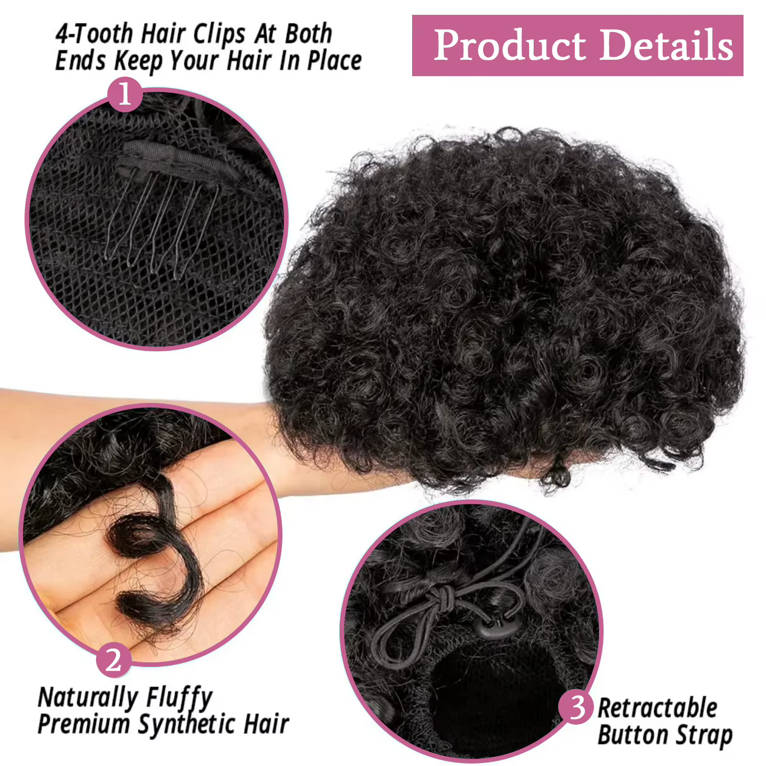 1Pc Afro bouffée cordon queue de cheval courte crépus bouclés Afro queue de cheval cheveux synthétiq