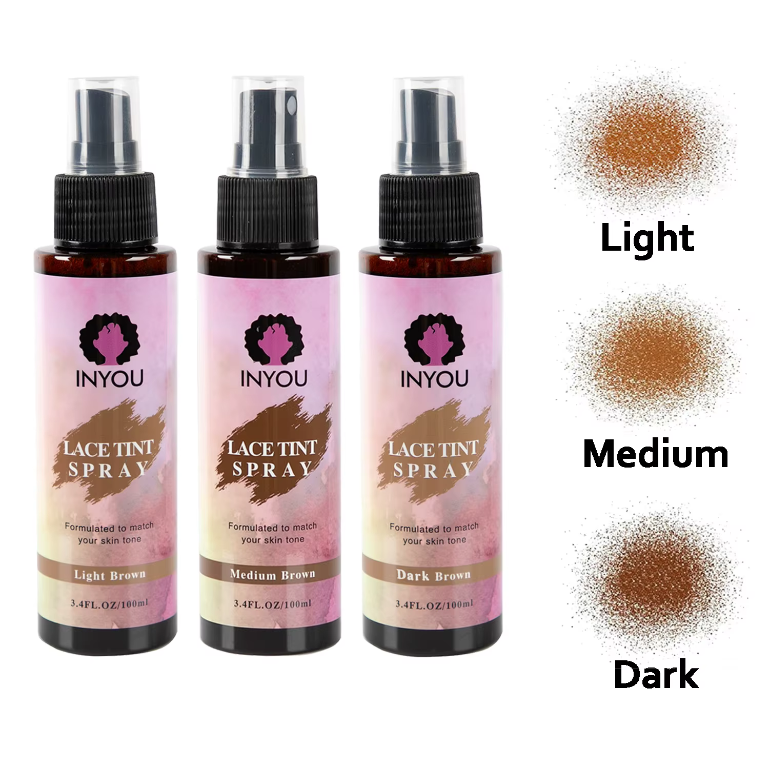 Spray de teinte pour perruque en dentelle - Brun foncé, brun moyen, brun clair, spray de teinte pour