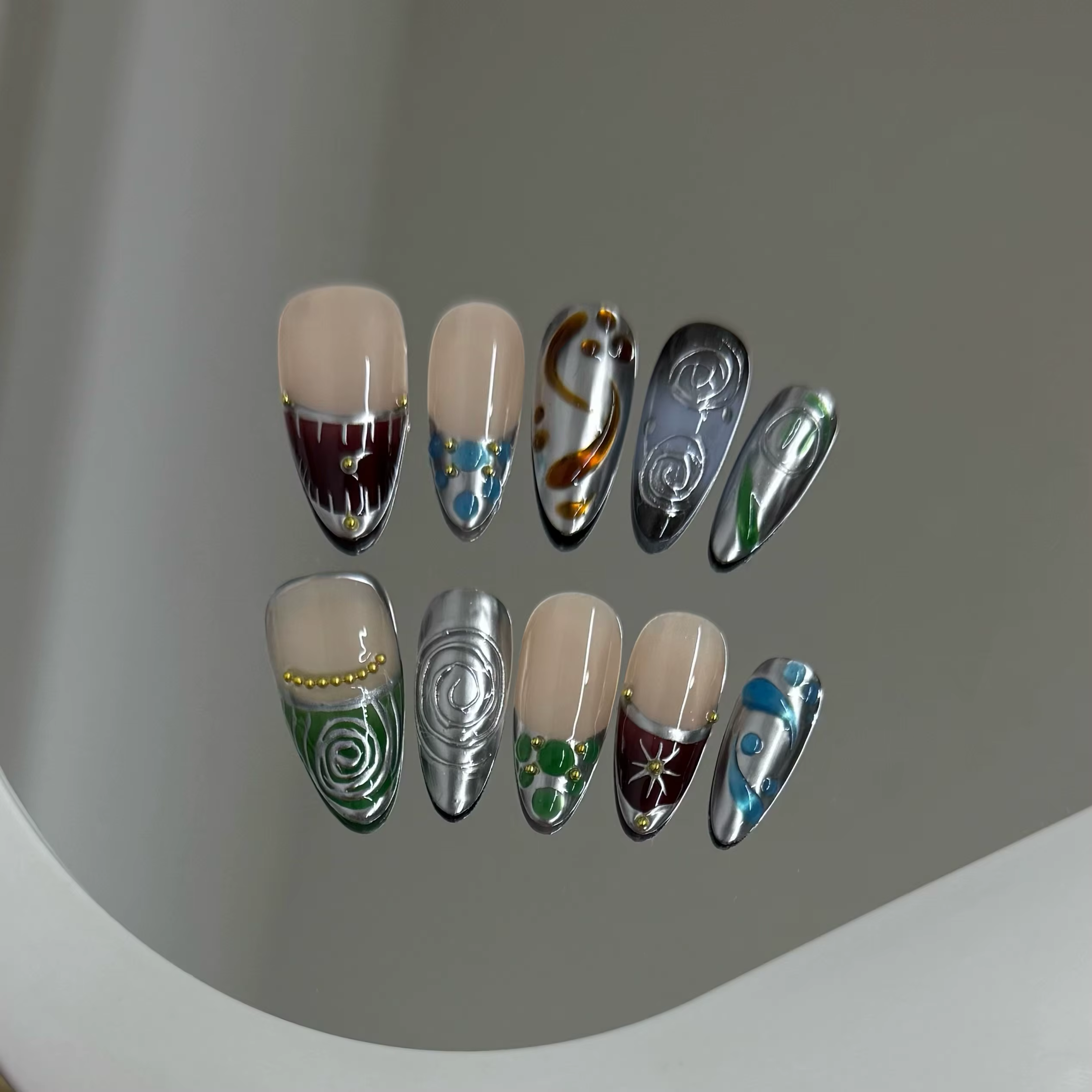 Faux ongles à pression faits à la main Y2k, ciel étoilé, amande, détachables, portables, doux et fra