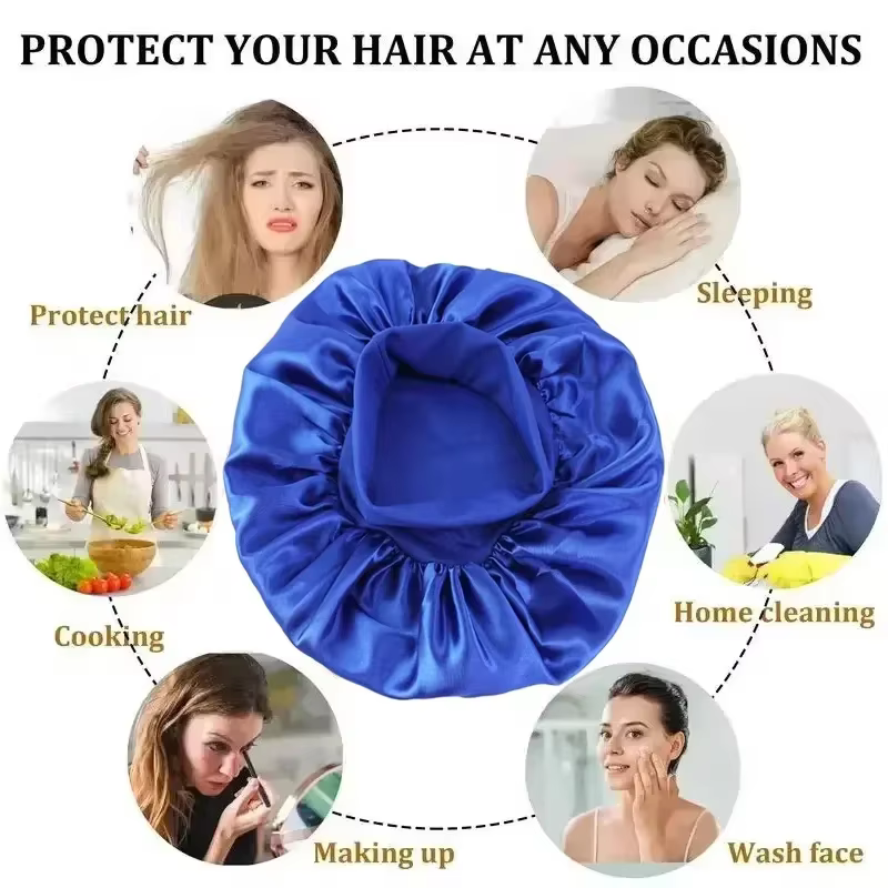 Bonnet doublé en Satin de soie douce, 1 pièce, grand Bonnet de cheveux en Satin, Bonnet de douche de