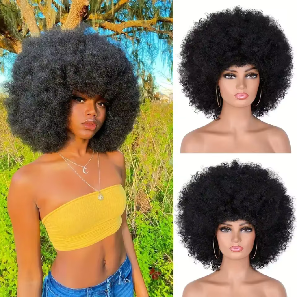 Perruques de cheveux humains bouclés Afro courts avec frange perruques Bob naturelles moelleuses per