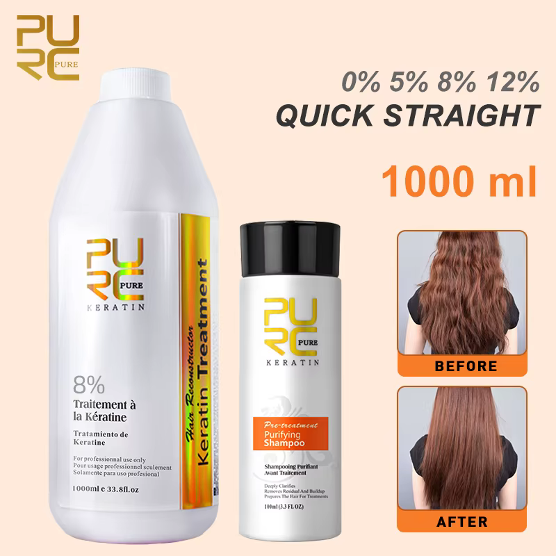 PURC – ensemble de shampooing à la kératine brésilienne, 1000ML, 0%, 5%, 8%, 12%, lissage, réparatio