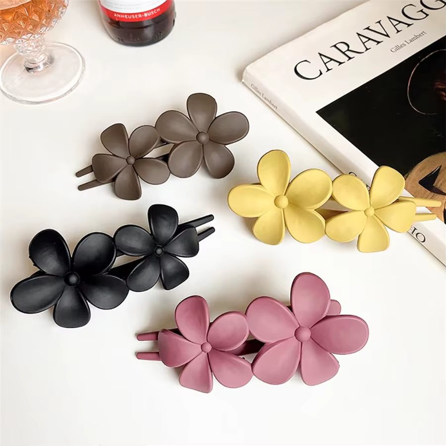 4 pièces pinces à cheveux fleur mat français Barrette à cheveux noir épingles à cheveux florales pin