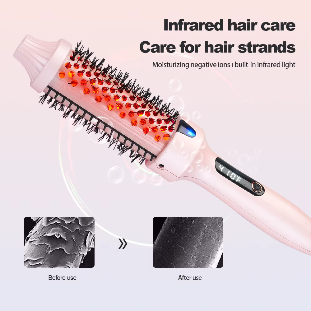 Brosse à boucler infrarouge avec température réglable, peigne chauffant volumisant 38 mm, écran LCD