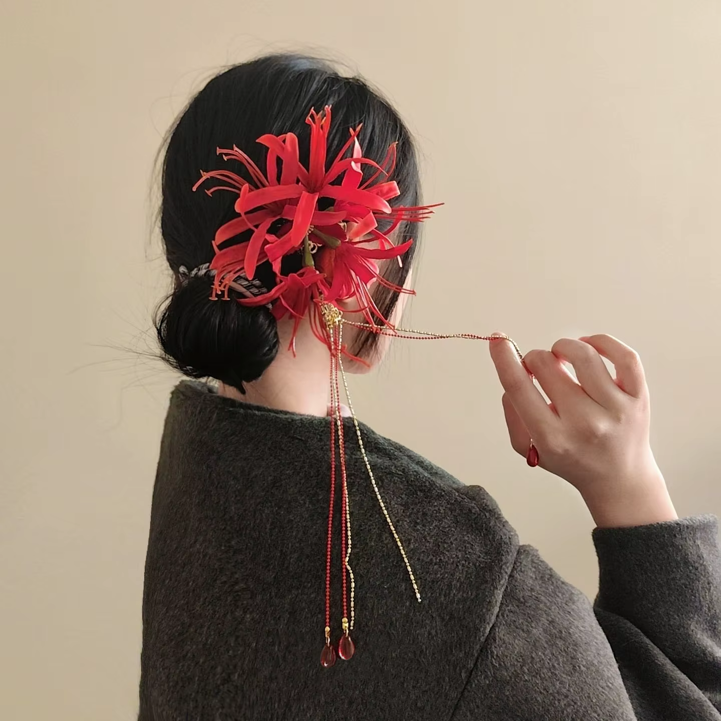 Pince à cheveux rétro rouge araignée Lily, épingle à cheveux en tissu fleur, vêtements de mariée, St