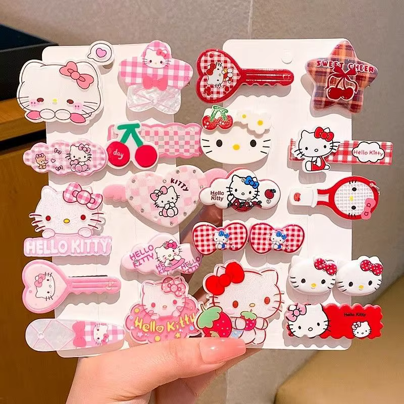 Mesuca 10 pièces Sanrio Hello Kitty mignon pince à cheveux chapeaux filles Anime dessin animé mode é