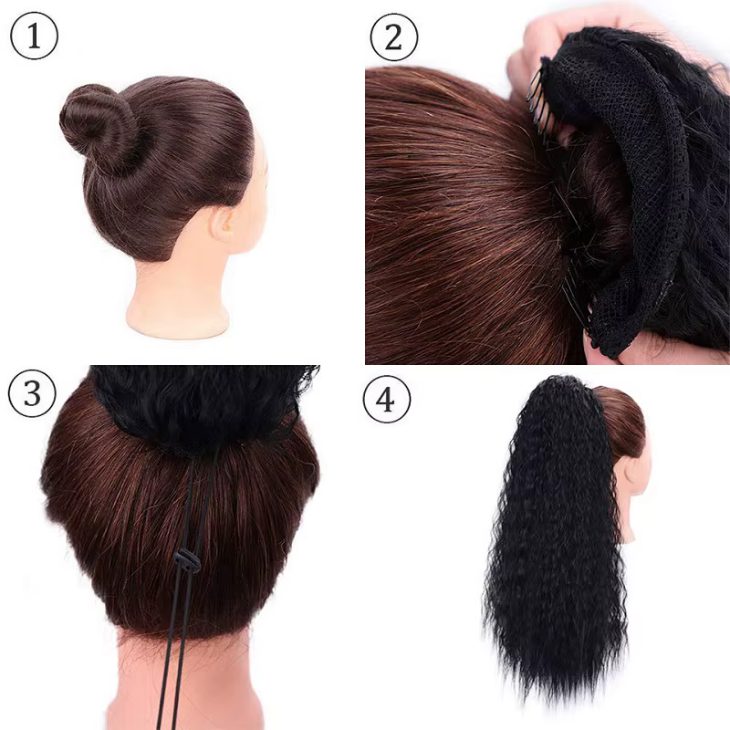 22 pouces synthétique longue crépus bouclés queue de cheval Extension de cheveux cordon enveloppé pi