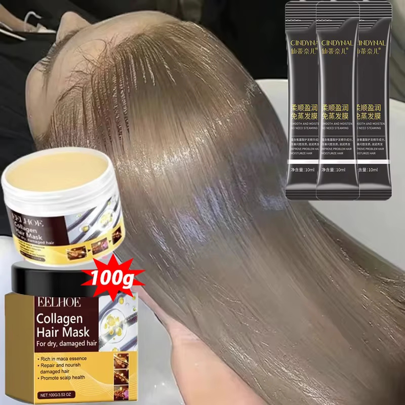Masque de soin capillaire au collagène KerBrian, traitement des cheveux secs et abîmés, lisser manue