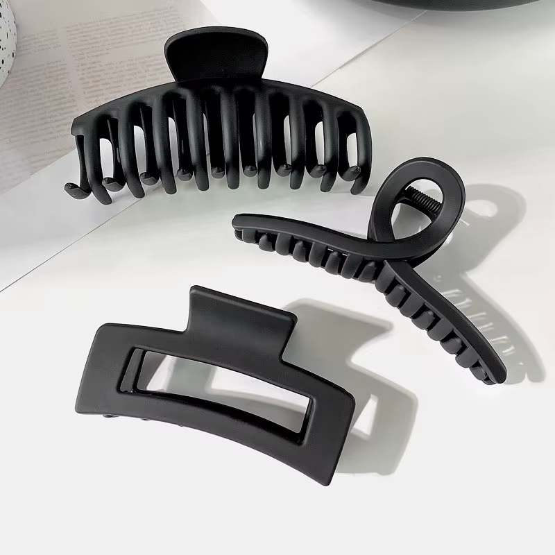 Pince à cheveux élégante noire géométrique en plastique pour femme, support de cheveux longs, pinces