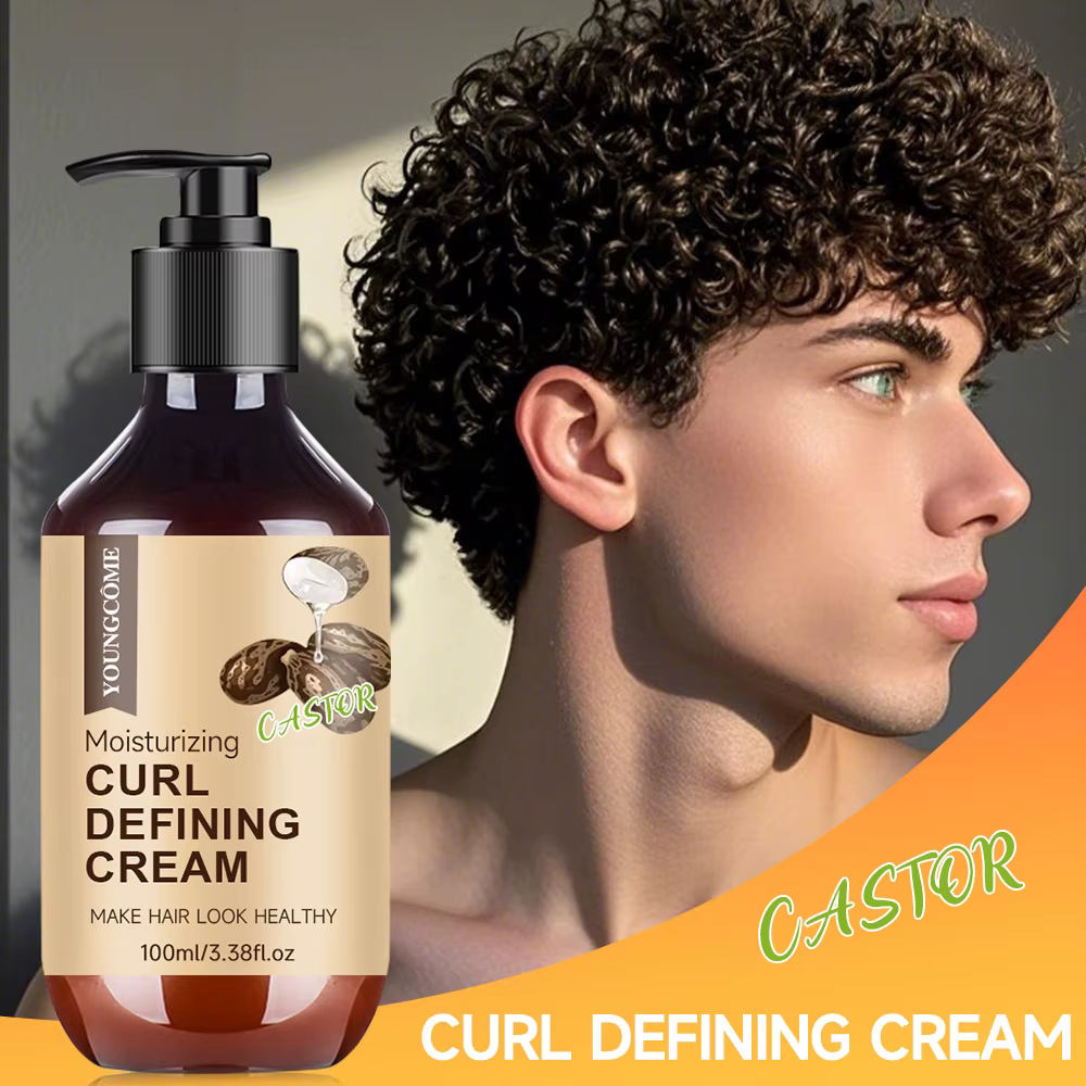 Crème bouclée à l'huile de ricin pour hommes, 100ML, avec romarin et menthe poivrée pour contrôler l