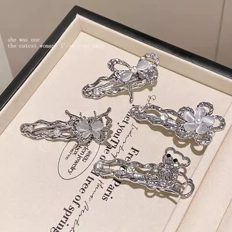 Y2K – épingle à cheveux en métal liquide irrégulier, pinces à cheveux papillon en Zircon pour fille,