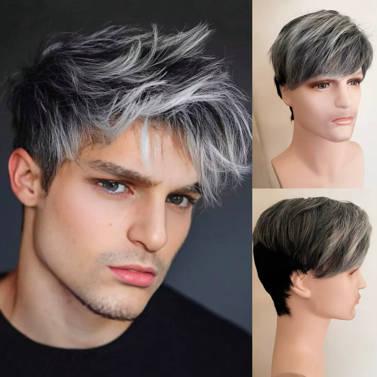 Cheveux bouclés naturels courts pour jeunes hommes, perruques synthétiques en fibre résistante à la