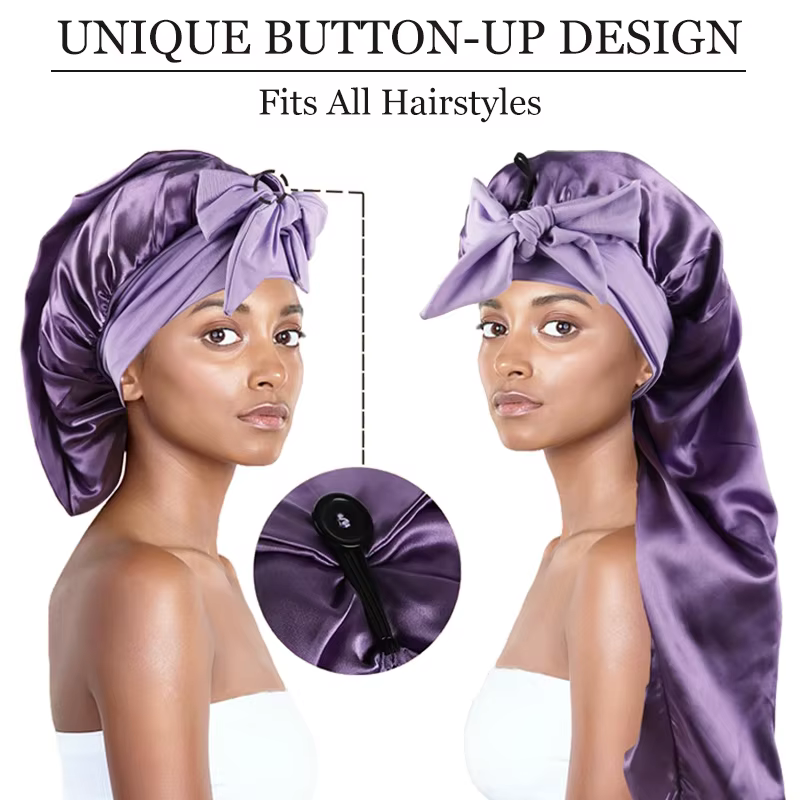 Bonnet en Satin Long et soyeux doux pour cheveux naturels et cheveux bouclés, bonnet de cheveux de t