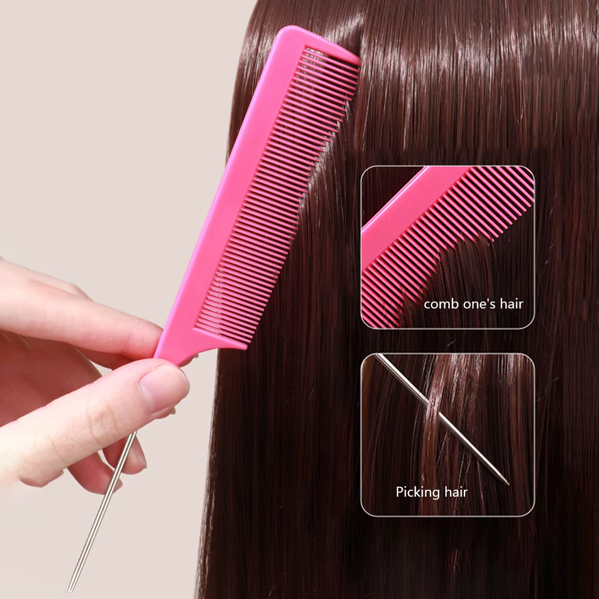 Peigne professionnel à queue pointue pour salon de coiffure, en acier inoxydable, antistatique, pour