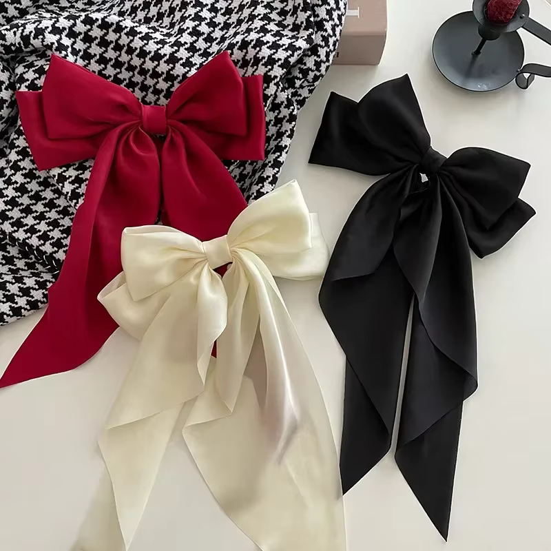 Pinces à cheveux pour femmes et filles, accessoires coréens, grand nœud papillon, Long ruban en Sati