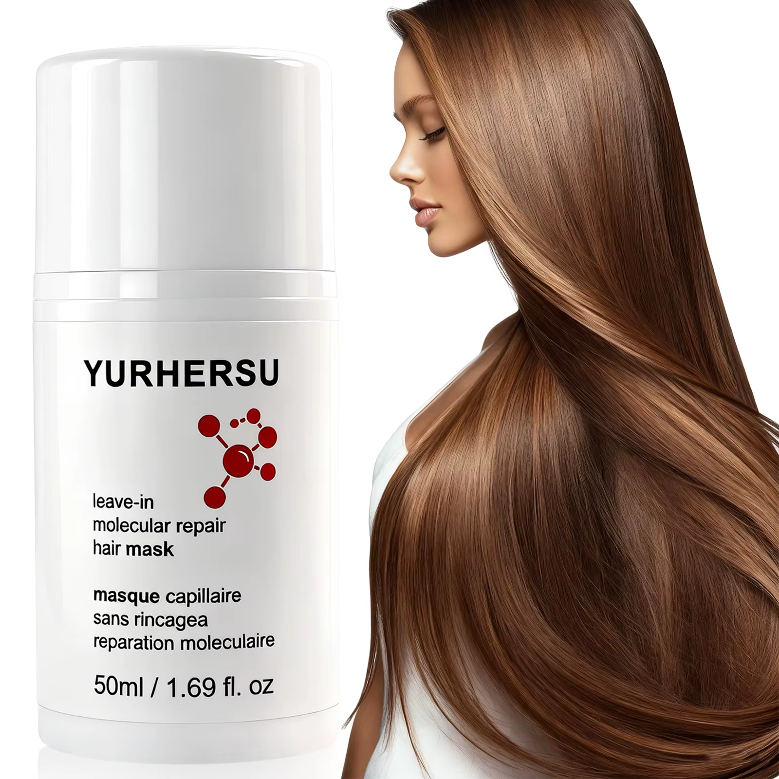 Masque capillaire réparateur moléculaire sans rinçage à la kératine et aux peptides, rétablit les li